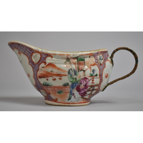 326 - An 18th Century Chinese Export Sauce Boat Decorated in the Mandarin Palette depicting Figural Scene,... 