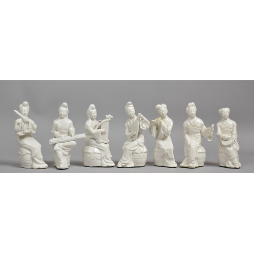 340 - A Set of Seven Blanc De Chine Chinese Musicians, 13cms High