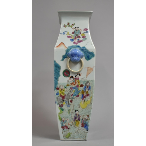 337 - A Chinese Porcelain Vase of Canted Panelled Rectangular Tapering Form, Decorated in the Famille Rose... 