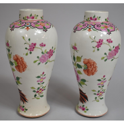 336 - A Pair of Chinese Porcelain Vases of Baluster Form Decorated in the Famille Rose Palette Depicting C... 