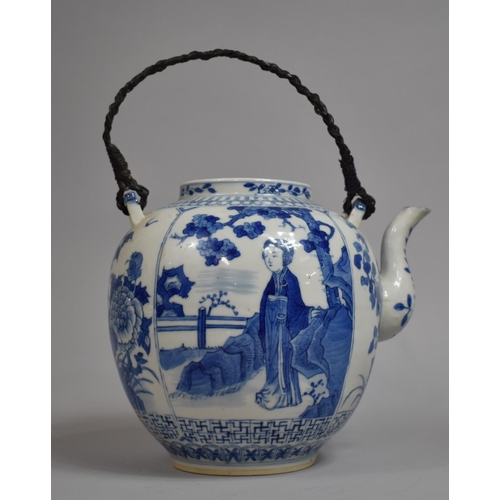 314 - A Large 18th/19th Century Chinese Export Porcelain Teapot of Bellied Form Decorated with Family Scen... 