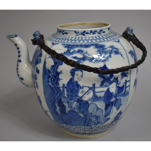 314 - A Large 18th/19th Century Chinese Export Porcelain Teapot of Bellied Form Decorated with Family Scen... 