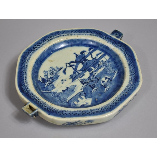 315 - A 18th/19th Century Chinese Blue and White Plate Warmer, Oriental River Village Scene, 27cms Wide