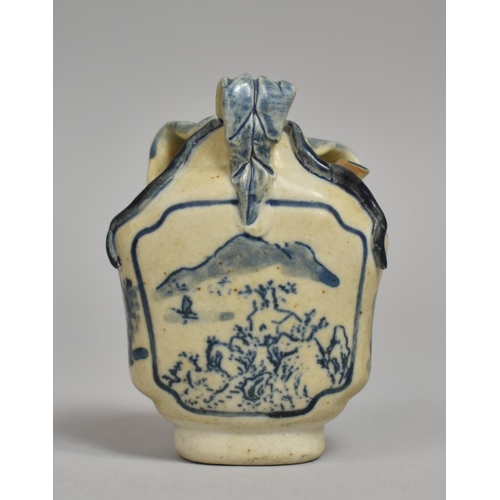 316 - A Small Chinese Blue and White Water Dropper Bottle with Stylised Leaf Finial and Decorated with Ext... 