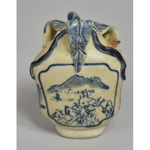 316 - A Small Chinese Blue and White Water Dropper Bottle with Stylised Leaf Finial and Decorated with Ext... 