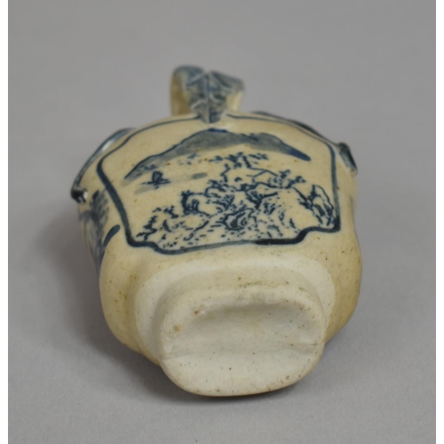 316 - A Small Chinese Blue and White Water Dropper Bottle with Stylised Leaf Finial and Decorated with Ext... 