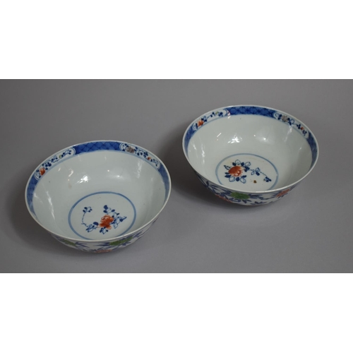 318 - A Pair of 19th Century Chinese Porcelain Bowls decorated in the Wucai Palette with Blossoming Branch... 