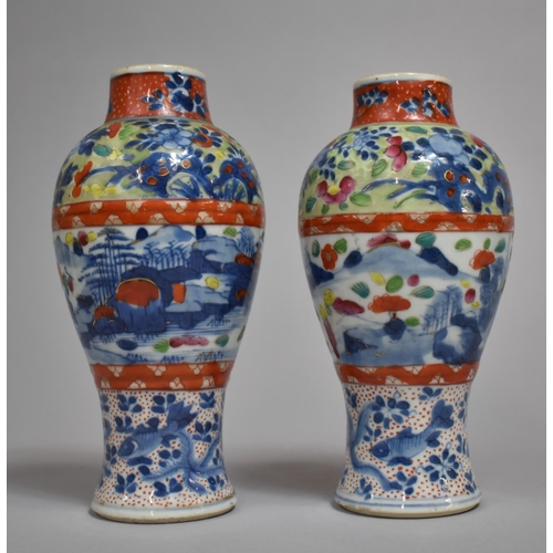 319 - A Pair of 19th Century Chinese Clobbered Porcelain Vases of Globular Form decorated with Underglaze ... 