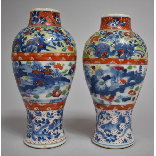 319 - A Pair of 19th Century Chinese Clobbered Porcelain Vases of Globular Form decorated with Underglaze ... 