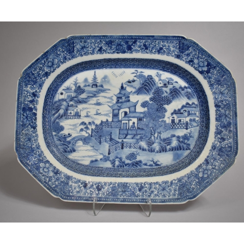 309 - A 18th/19th Century Chinese Porcelain Blue and White Export Rectangular Platter, Oriental River Vill... 