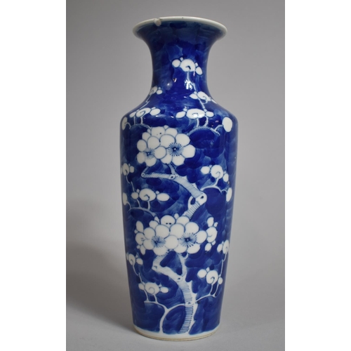 300 - A 19th century Chinese Blue and White Prunus Pattern Vase of Tapering Form with Flared Neck, Double ... 