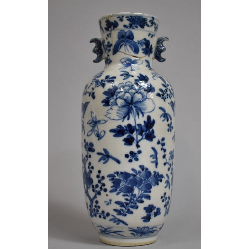 299 - An 18th/19th Century Chinese Blue and White Vase decorated with Flowers, Birds and Butterflies havin... 