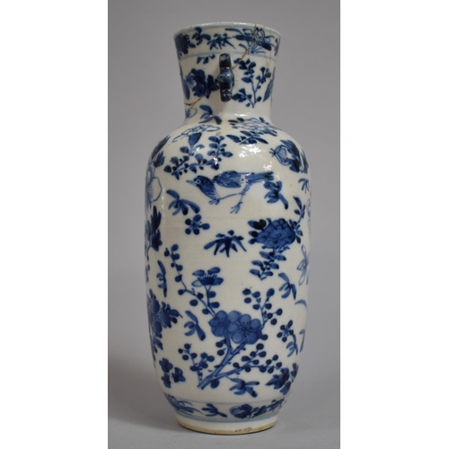 299 - An 18th/19th Century Chinese Blue and White Vase decorated with Flowers, Birds and Butterflies havin... 