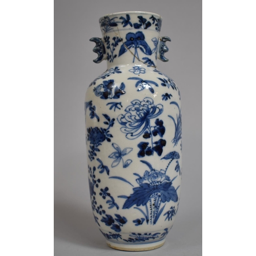 299 - An 18th/19th Century Chinese Blue and White Vase decorated with Flowers, Birds and Butterflies havin... 