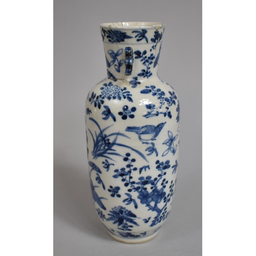 299 - An 18th/19th Century Chinese Blue and White Vase decorated with Flowers, Birds and Butterflies havin... 