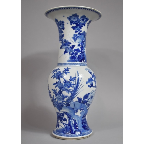 297 - A Chinese Blue and White Yenyen Vase Decorated with Birds Amongst Foliage, Double Concentric Mark to...