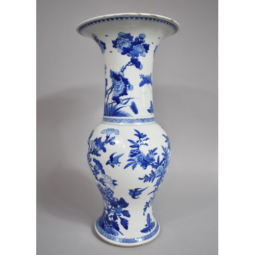 297 - A Chinese Blue and White Yenyen Vase Decorated with Birds Amongst Foliage, Double Concentric Mark to... 