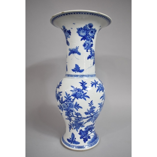 297 - A Chinese Blue and White Yenyen Vase Decorated with Birds Amongst Foliage, Double Concentric Mark to... 