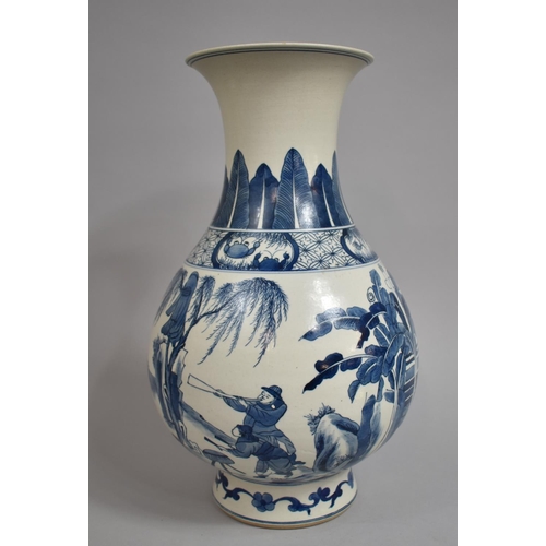 294 - A Large Chinese Porcelain Reproduction Blue and White Vase Decorated with Court Hunting Party Scene,... 