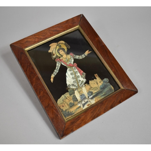 220 - A 19th Century Rosewood Framed French Decoupage of Society Lady with Silk Embroidered Dress, Madame ... 