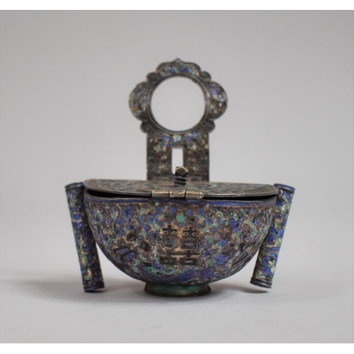 275 - A 19th Century Chinese Silver and Enamel Scribes Inkwell of Stoup Form with Hinged Lid Flanked by Tw... 