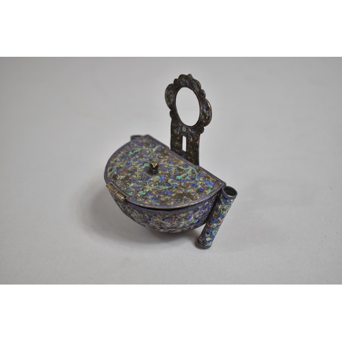 275 - A 19th Century Chinese Silver and Enamel Scribes Inkwell of Stoup Form with Hinged Lid Flanked by Tw... 