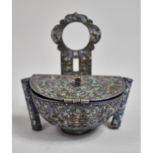 275 - A 19th Century Chinese Silver and Enamel Scribes Inkwell of Stoup Form with Hinged Lid Flanked by Tw... 