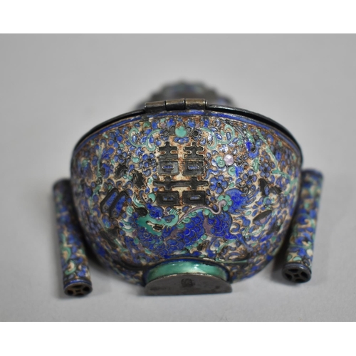 275 - A 19th Century Chinese Silver and Enamel Scribes Inkwell of Stoup Form with Hinged Lid Flanked by Tw... 