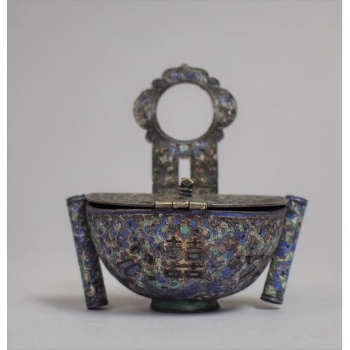 275 - A 19th Century Chinese Silver and Enamel Scribes Inkwell of Stoup Form with Hinged Lid Flanked by Tw... 