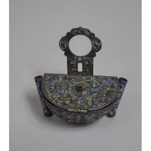 275 - A 19th Century Chinese Silver and Enamel Scribes Inkwell of Stoup Form with Hinged Lid Flanked by Tw... 