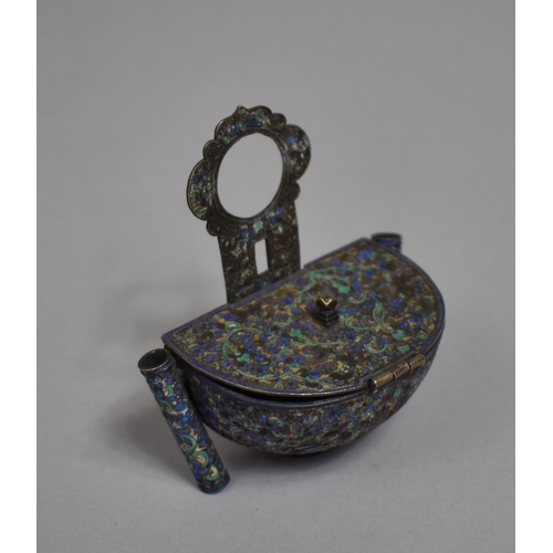 275 - A 19th Century Chinese Silver and Enamel Scribes Inkwell of Stoup Form with Hinged Lid Flanked by Tw... 