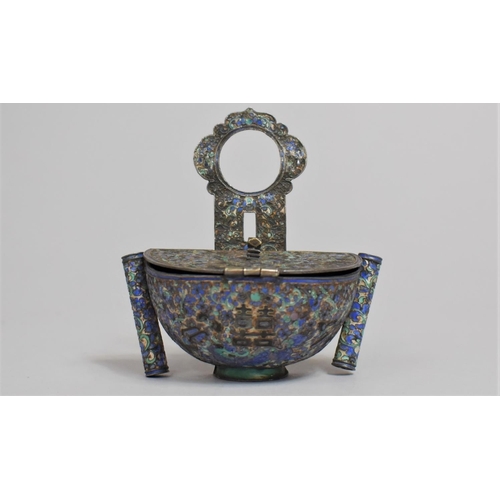 275 - A 19th Century Chinese Silver and Enamel Scribes Inkwell of Stoup Form with Hinged Lid Flanked by Tw... 