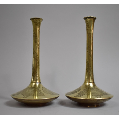 269 - A Pair of 19th Century Japanese Bronze Vases of Bottle Form with Flattedned Circular Bellies having ... 