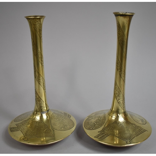 269 - A Pair of 19th Century Japanese Bronze Vases of Bottle Form with Flattedned Circular Bellies having ... 