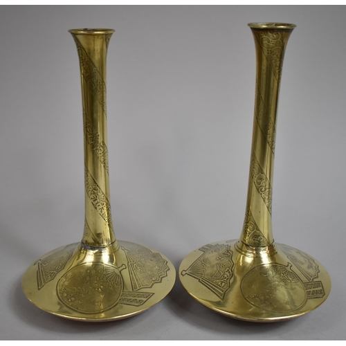 269 - A Pair of 19th Century Japanese Bronze Vases of Bottle Form with Flattedned Circular Bellies having ... 