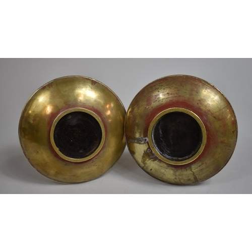 269 - A Pair of 19th Century Japanese Bronze Vases of Bottle Form with Flattedned Circular Bellies having ... 