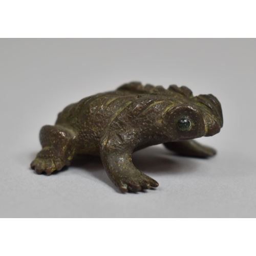 266 - A Small Meiji Bronze Study of a Toad, 5cms Long, Missing Green Glass Eyes