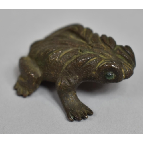 266 - A Small Meiji Bronze Study of a Toad, 5cms Long, Missing Green Glass Eyes