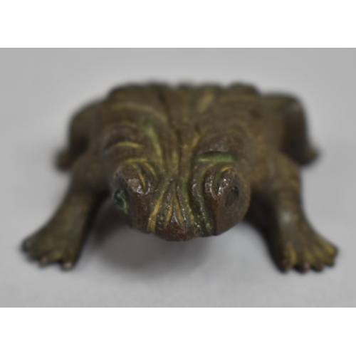 266 - A Small Meiji Bronze Study of a Toad, 5cms Long, Missing Green Glass Eyes