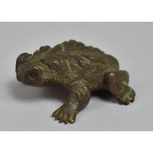 266 - A Small Meiji Bronze Study of a Toad, 5cms Long, Missing Green Glass Eyes