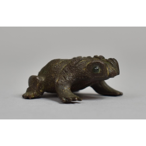 266 - A Small Meiji Bronze Study of a Toad, 5cms Long, Missing Green Glass Eyes