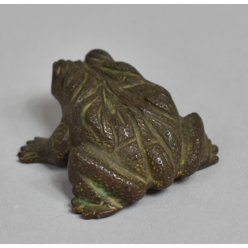 266 - A Small Meiji Bronze Study of a Toad, 5cms Long, Missing Green Glass Eyes