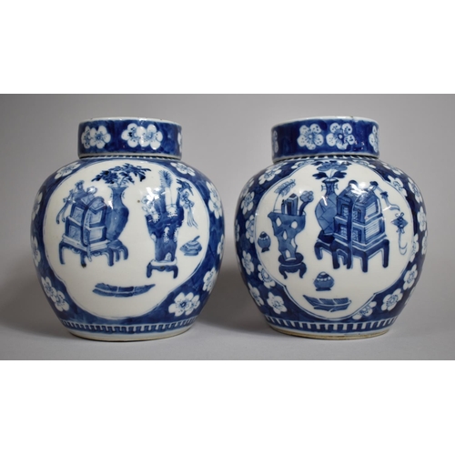 305 - A Pair of 18th/19th Century Chinese Porcelain Ginger Jars and Covers, Blue and White Prunus Pattern ... 