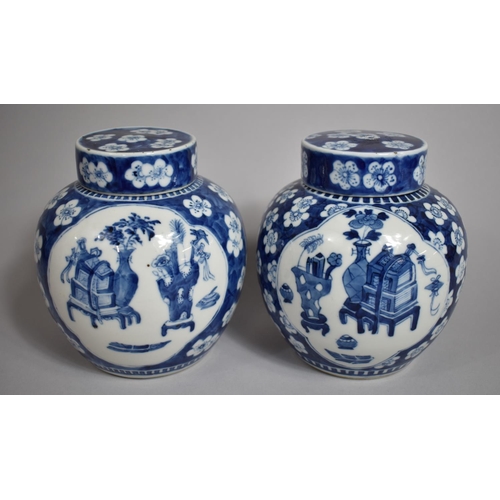 305 - A Pair of 18th/19th Century Chinese Porcelain Ginger Jars and Covers, Blue and White Prunus Pattern ... 