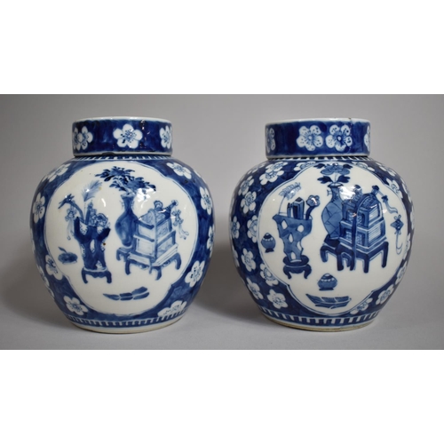 305 - A Pair of 18th/19th Century Chinese Porcelain Ginger Jars and Covers, Blue and White Prunus Pattern ... 