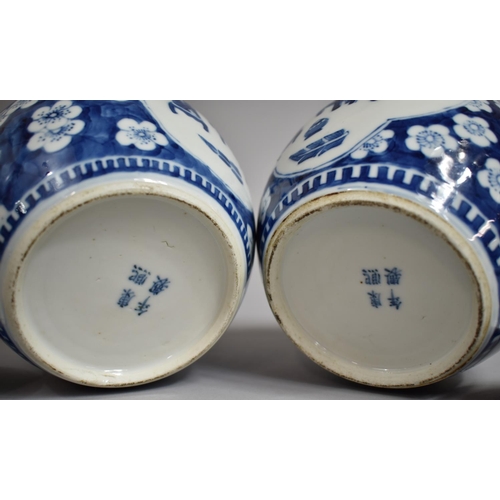 305 - A Pair of 18th/19th Century Chinese Porcelain Ginger Jars and Covers, Blue and White Prunus Pattern ... 