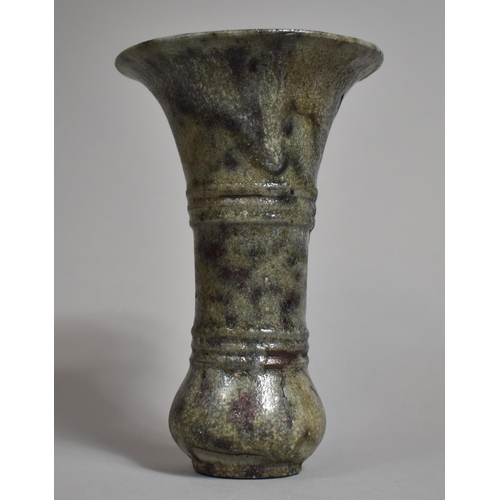 354 - A Chinese Jun Ware Type Glazed Vase of Archaic Bronze Design, Green Tone, Mottled Glaze, Chip to Rim... 