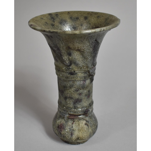 354 - A Chinese Jun Ware Type Glazed Vase of Archaic Bronze Design, Green Tone, Mottled Glaze, Chip to Rim... 