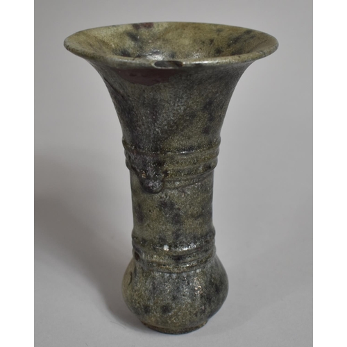 354 - A Chinese Jun Ware Type Glazed Vase of Archaic Bronze Design, Green Tone, Mottled Glaze, Chip to Rim... 