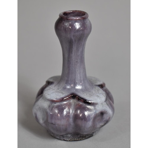 351 - A Chinese Jun Ware Glazed Bottle Vase of Shaped Bellied Form, Purple Streaked Glaze. 10cms High